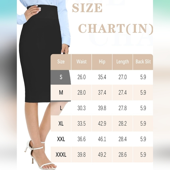 TAPATA Office Business Casual Pencil Skirt High Waist Stretch Bodycon - Picture 6 of 7